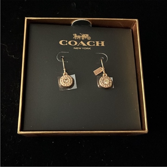 Coach Open Circle Stone Earrings On Wire In Rose Gold - Picture 3 of 7